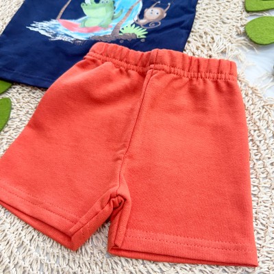 Conj. Camiseta Surf e Bermuda - Marinho e Laranja